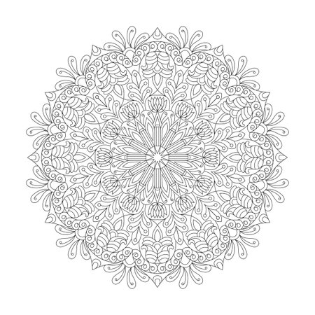Mandala Celestial Dance coloring book page for kdp book interior. Peaceful Petals, Ability to Relax, Brain Experiences, Harmonious Haven, Peaceful Portraits, Blossoming Beauty mandala design.のイラスト素材