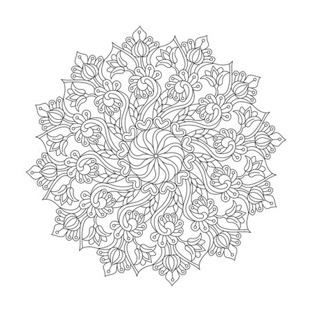 Mandala blossoming radiance adult coloring book page for kdp book interior. Peaceful Petals, Ability to Relax, Brain Experiences, Harmonious Haven, Peaceful Portraits, Blossoming Beauty mandala design.のイラスト素材