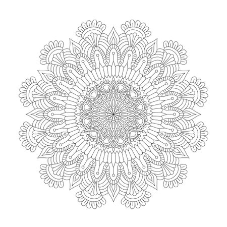 Adult serene enchantment mandala coloring book page for kdp book interior. Peaceful Petals, Ability to Relax, Brain Experiences, Harmonious Haven, Peaceful Portraits, Blossoming Beauty mandala design.のイラスト素材