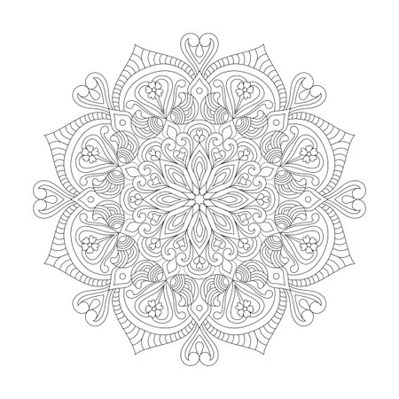 Adult radiant tranquility mandala coloring book page for kdp book interior. Peaceful Petals, Ability to Relax, Brain Experiences, Harmonious Haven, Peaceful Portraits, Blossoming Beauty mandala design.のイラスト素材