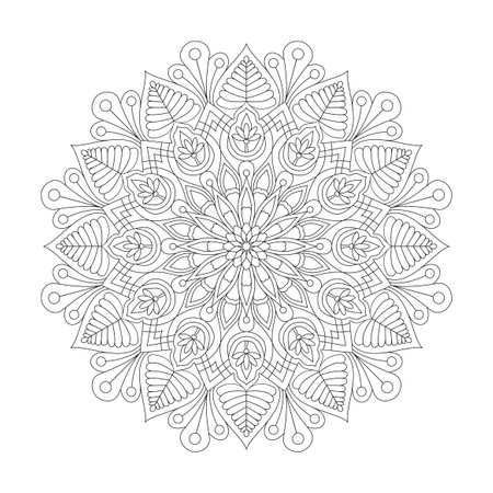 Mystic beauty adult mandala coloring book page for kdp book interior. Peaceful Petals, Ability to Relax, Brain Experiences, Harmonious Haven, Peaceful Portraits, Blossoming Beauty mandala design.のイラスト素材