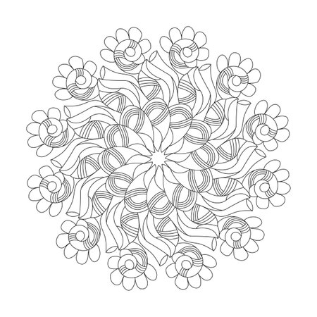 Sacred beauty adult mandala coloring book page for kdp book interior. Peaceful Petals, Ability to Relax, Brain Experiences, Harmonious Haven, Peaceful Portraits, Blossoming Beauty mandala design.のイラスト素材