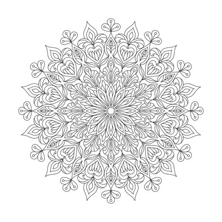 Mandala whimsical serenity coloring book page for kdp book interior. Peaceful Petals, Ability to Relax, Brain Experiences, Harmonious Haven, Peaceful Portraits, Blossoming Beauty mandala design.のイラスト素材