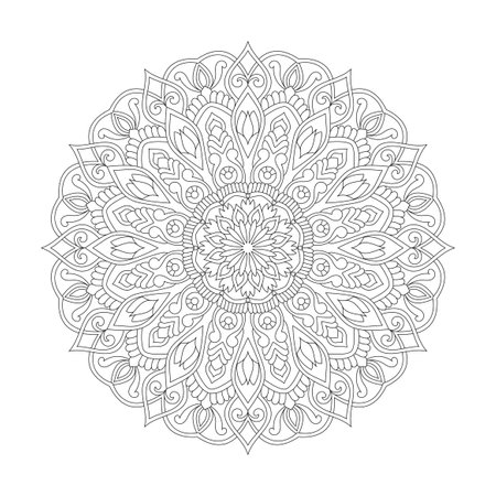 Inner harmony adult mandala coloring book page for kdp book interior. Peaceful Petals, Ability to Relax, Brain Experiences, Harmonious Haven, Peaceful Portraits, Blossoming Beauty mandala design.のイラスト素材