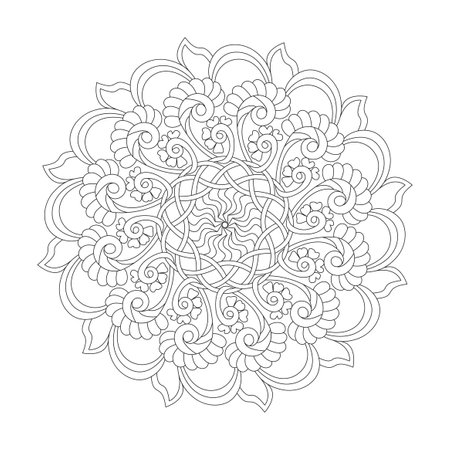 Adult serene elegance mandala coloring book page for kdp book interior. Peaceful Petals, Ability to Relax, Brain Experiences, Harmonious Haven, Peaceful Portraits, Blossoming Beauty mandala design.のイラスト素材