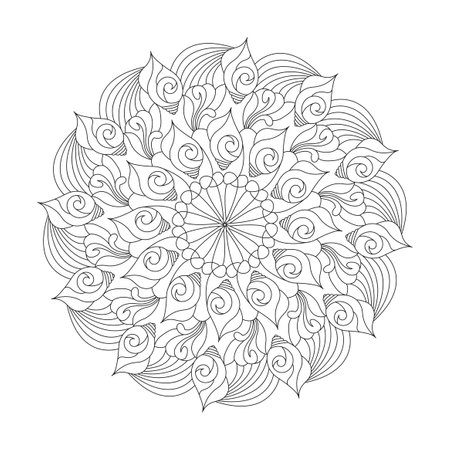 Mandala Tranquil radiance coloring book page for kdp book interior. Peaceful Petals, Ability to Relax, Brain Experiences, Harmonious Haven, Peaceful Portraits, Blossoming Beauty mandala design.のイラスト素材