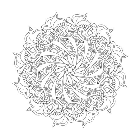 Mandala harmony delight coloring book page for kdp book interior. Peaceful Petals, Ability to Relax, Brain Experiences, Harmonious Haven, Peaceful Portraits, Blossoming Beauty mandala design.のイラスト素材