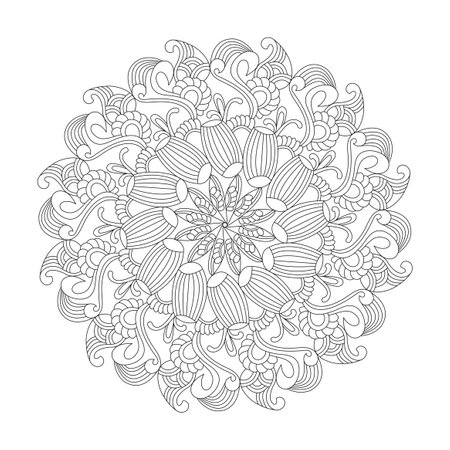 Mandala serene patterns coloring book page for kdp book interior. Peaceful Petals, Ability to Relax, Brain Experiences, Harmonious Haven, Peaceful Portraits, Blossoming Beauty mandala design.のイラスト素材