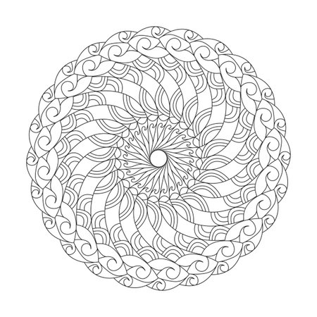Adult blossoming tranquility mandala coloring book page for kdp book interior. Peaceful Petals, Ability to Relax, Brain Experiences, Harmonious Haven, Peaceful Portraits, Blossoming Beauty mandala design.のイラスト素材