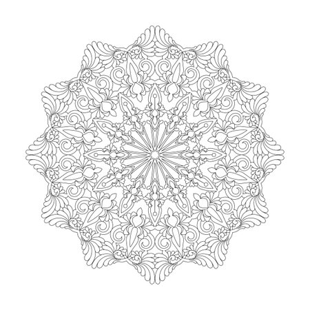 Tranquil beauty adult mandala coloring book page for kdp book interior. Peaceful Petals, Ability to Relax, Brain Experiences, Harmonious Haven, Peaceful Portraits, Blossoming Beauty mandala design.のイラスト素材