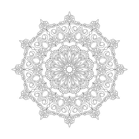 Mandala radiant grace coloring book page for kdp book interior. Peaceful Petals, Ability to Relax, Brain Experiences, Harmonious Haven, Peaceful Portraits, Blossoming Beauty mandala design.のイラスト素材