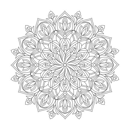 Mandala harmony radiance coloring book page for kdp book interior. Peaceful Petals, Ability to Relax, Brain Experiences, Harmonious Haven, Peaceful Portraits, Blossoming Beauty mandala design.のイラスト素材
