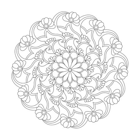 Adult dreamy harmony coloring book page for kdp book interior. Peaceful Petals, Ability to Relax, Brain Experiences, Harmonious Haven, Peaceful Portraits, Blossoming Beauty mandala design.のイラスト素材