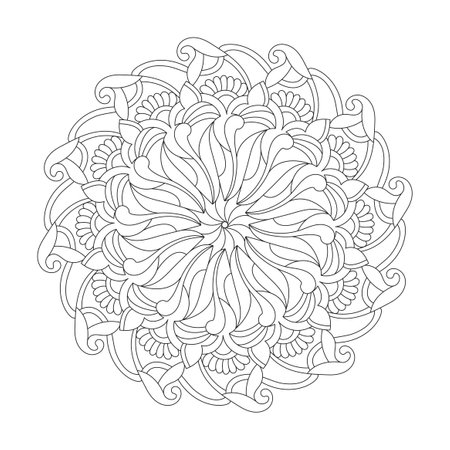 Enigmatic bliss adult mandala coloring book page for kdp book interior. Peaceful Petals, Ability to Relax, Brain Experiences, Harmonious Haven, Peaceful Portraits, Blossoming Beauty mandala design.のイラスト素材
