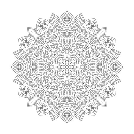 Adult Starry Night coloring book mandala page for kdp book interior. Peaceful Petals, Ability to Relax, Brain Experiences, Harmonious Haven, Peaceful Portraits, Blossoming Beauty mandala design.のイラスト素材