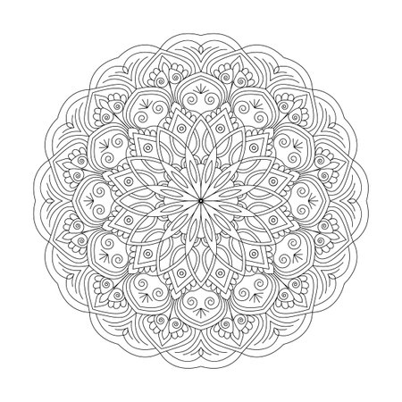 Adult Tranquil Blossoms mandala coloring book page for kdp book interior. Peaceful Petals, Ability to Relax, Brain Experiences, Harmonious Haven, Peaceful Portraits, Blossoming Beauty mandala design.のイラスト素材