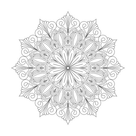 Whimsical Waves Adult mandala coloring book page for kdp book interior. Peaceful Petals, Ability to Relax, Brain Experiences, Harmonious Haven, Peaceful Portraits, Blossoming Beauty mandala design.のイラスト素材