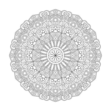 Adult Zen Harmony coloring book mandala page for kdp book interior. Peaceful Petals, Ability to Relax, Brain Experiences, Harmonious Haven, Peaceful Portraits, Blossoming Beauty mandala design.のイラスト素材