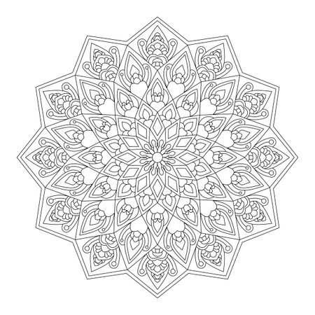 Adult Dreamcatcher Delight coloring book mandala page for kdp book interior. Peaceful Petals, Ability to Relax, Brain Experiences, Harmonious Haven, Peaceful Portraits, Blossoming Beauty mandala design.のイラスト素材
