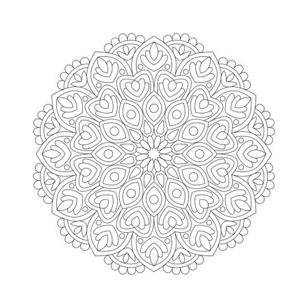 Mandala Garden of Delight  coloring book page for kdp book interior. Peaceful Petals, Ability to Relax, Brain Experiences, Harmonious Haven, Peaceful Portraits, Blossoming Beauty mandala design.のイラスト素材