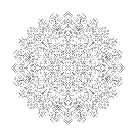 Mandala Geometric Zen coloring book page for kdp book interior. Peaceful Petals, Ability to Relax, Brain Experiences, Harmonious Haven, Peaceful Portraits, Blossoming Beauty mandala design.のイラスト素材