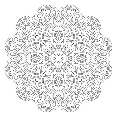 Mandala Magic coloring book page for kdp book interior. Peaceful Petals, Ability to Relax, Brain Experiences, Harmonious Haven, Peaceful Portraits, Blossoming Beauty mandala design.のイラスト素材