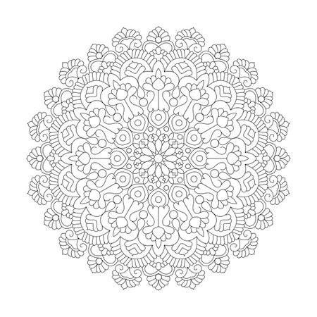 Adult Celestial Swirls coloring book mandala page for kdp book interior, Ability to Relax, Brain Experiences, Harmonious Haven, Peaceful Portraits, Blossoming Beauty mandala design.のイラスト素材