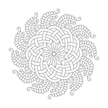 Lotus Labyrinth Celtic coloring book mandala page for kdp book interior, Ability to Relax, Brain Experiences, Harmonious Haven, Peaceful Portraits, Blossoming Beauty mandala design.のイラスト素材