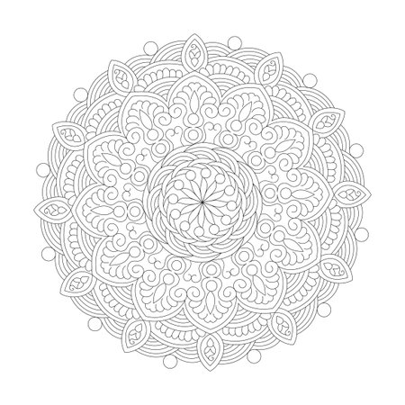 Blissful Blooms rotate coloring book mandala page for kdp book interior, Ability to Relax, Brain Experiences, Harmonious Haven, Peaceful Portraits, Blossoming Beauty mandala design.のイラスト素材
