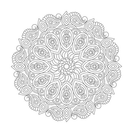 Lotus Lullaby rotate coloring book mandala page for kdp book interior, Ability to Relax, Brain Experiences, Harmonious Haven, Peaceful Portraits, Blossoming Beauty mandala design.のイラスト素材