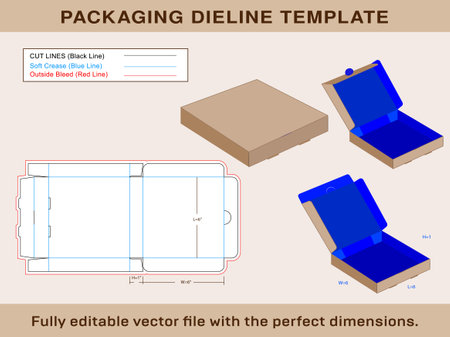 Pizza Box, Gift box, Storage Box, Dieline Template Editable Vector Fileのイラスト素材