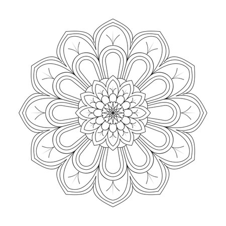 Children Patterned Panache  mandala coloring book page for kdp book interior. Peaceful Petals, Ability to Relax, Brain Experiences, Harmonious Haven, Peaceful Portraits, Blossoming Beauty mandala design.のイラスト素材