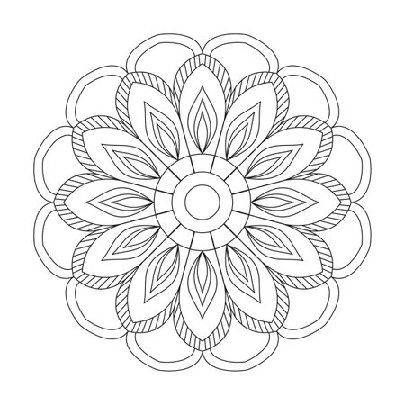 Enigmatic Elegance children mandala  coloring book page for kdp book interior. Peaceful Petals, Ability to Relax, Brain Experiences, Harmonious Haven, Peaceful Portraits, Blossoming Beauty mandala design.のイラスト素材