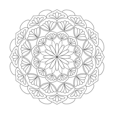Enigmatic Euphoria Children mandala coloring book page for kdp book interior. Peaceful Petals, Ability to Relax, Brain Experiences, Harmonious Haven, Peaceful Portraits, Blossoming Beauty mandala design.のイラスト素材
