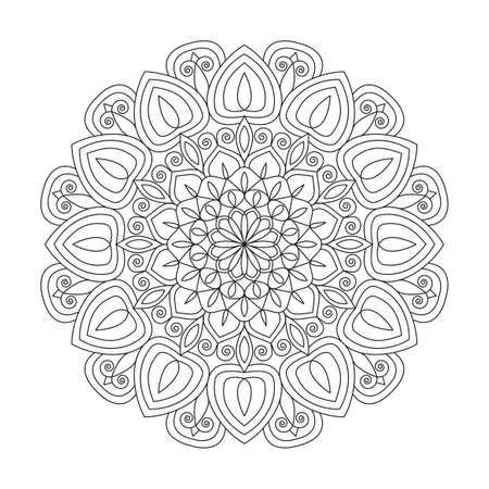 Kids Spiraling Spectacle  mandala coloring book page for kdp book interior. Peaceful Petals, Ability to Relax, Brain Experiences, Harmonious Haven, Peaceful Portraits, Blossoming Beauty mandala design.のイラスト素材