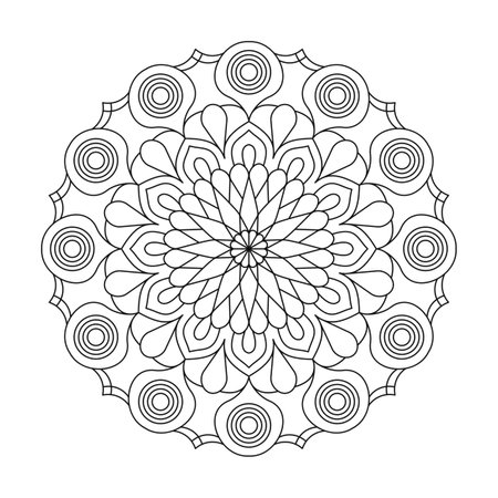 Mandala Zen Zigzags coloring book page for kdp book interior. Peaceful Petals, Ability to Relax, Brain Experiences, Harmonious Haven, Peaceful Portraits, Blossoming Beauty mandala design.のイラスト素材