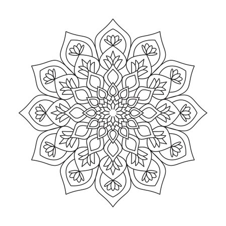 Kids mandala Enigmatic Energy coloring book page for kdp book interior. Peaceful Petals, Ability to Relax, Brain Experiences, Harmonious Haven, Peaceful Portraits, Blossoming Beauty mandala design.のイラスト素材