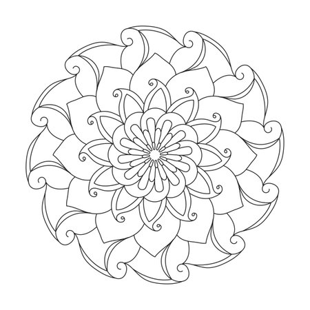 Mandala Symmetrical Splendor Children coloring book page for kdp book interior. Peaceful Petals, Ability to Relax, Brain Experiences, Harmonious Haven, Peaceful Portraits, Blossoming Beauty mandala design.のイラスト素材