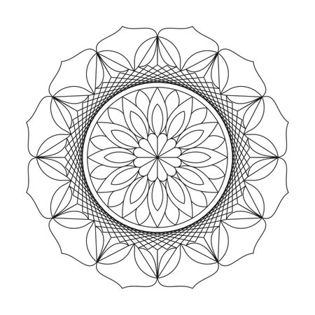 Mirror Mandala  coloring book page for kdp book interior. Peaceful Petals, Ability to Relax, Brain Experiences, Harmonious Haven, Peaceful Portraits, Blossoming Beauty mandala design.のイラスト素材