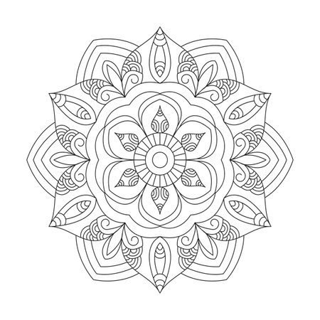 Whimsical Whirls mandala coloring book page for kdp book interior. Peaceful Petals, Ability to Relax, Brain Experiences, Harmonious Haven, Peaceful Portraits, Blossoming Beauty mandala design.のイラスト素材