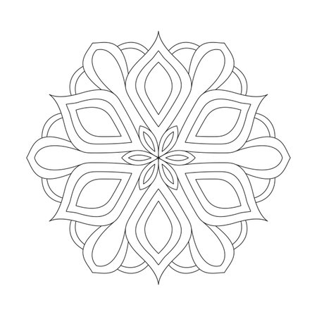 Floral Flourish Mandala coloring book page for kdp book interior. Peaceful Petals, Ability to Relax, Brain Experiences, Harmonious Haven, Peaceful Portraits, Blossoming Beauty mandala design.のイラスト素材