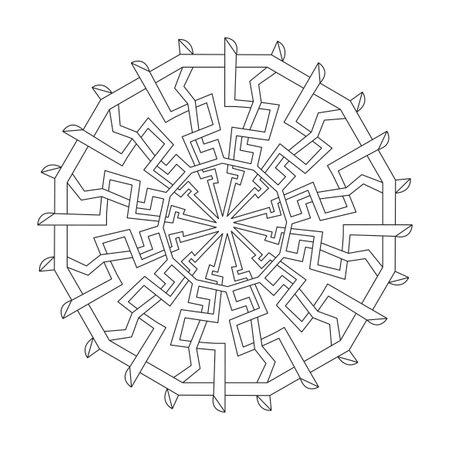 Celtic style endless knot symbol Vibrant Visions coloring book page for kdp book interior. Peaceful Petals, Ability to Relax, Brain Experiences, Harmonious Haven, Peaceful Portraits, Blossoming Beauty mandala design.のイラスト素材