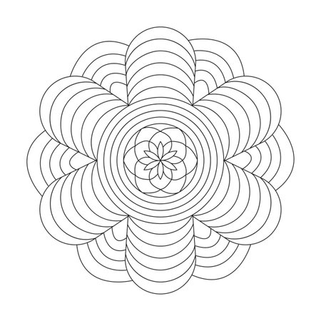 Simple Luminous Landscapes mandala coloring book page for kdp book interior. Peaceful Petals, Ability to Relax, Brain Experiences, Harmonious Haven, Peaceful Portraits, Blossoming Beauty mandala design.のイラスト素材