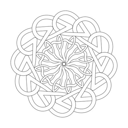 Pulsating Paradise celtic mandala coloring book page for kdp book interior. Peaceful Petals, Ability to Relax, Brain Experiences, Harmonious Haven, Peaceful Portraits, Blossoming Beauty mandala design.のイラスト素材