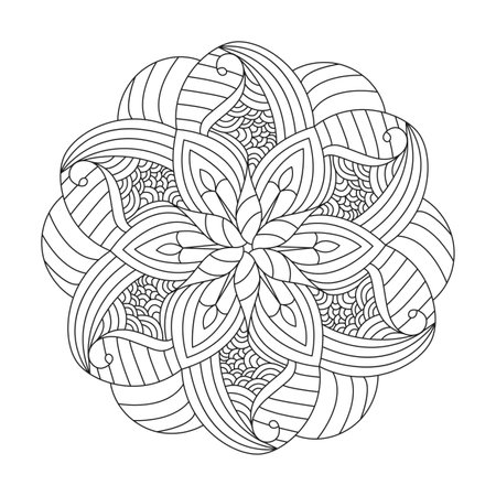 Peaceful Petals, Ability to Relax, Brain Experiences, Harmonious Haven, Peaceful Portraits, Blossoming Beauty mandala design.のイラスト素材