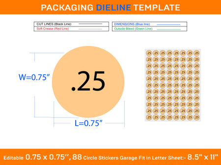 Circle .25 price stickers garage sale labels fit in letter sheet editable 88 pcs 0.75 x 0.75 inch resizeable vector fileのイラスト素材
