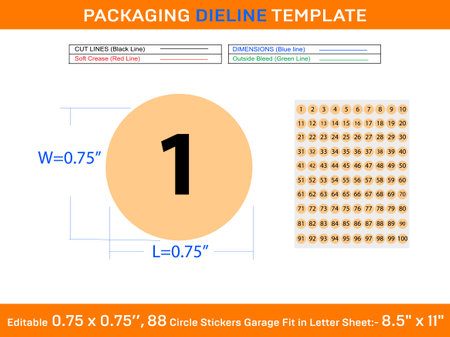 Editable 0.75 x 0.75 inch 100 circle Tag Labels fit in letter sheetのイラスト素材