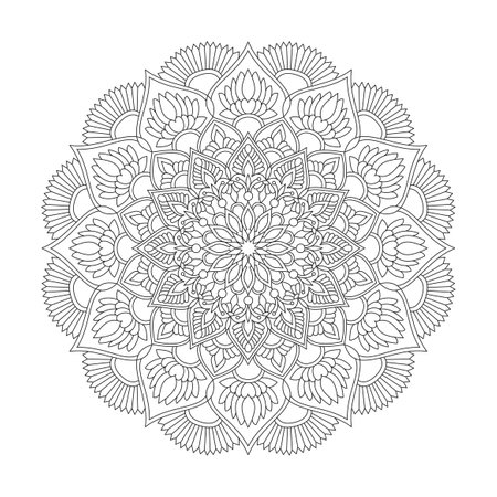 Adult circle of serenity mandala coloring book page for kdp book interior. Peaceful Petals, Ability to Relax, Brain Experiences, Harmonious Haven, Peaceful Portraits, Blossoming Beauty mandala design.のイラスト素材