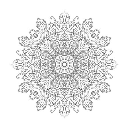 Mandala wholeness coloring book page for kdp book interior. Peaceful Petals, Ability to Relax, Brain Experiences, Harmonious Haven, Peaceful Portraits, Blossoming Beauty mandala design.のイラスト素材