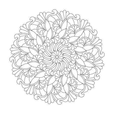 Symmetry mystical adult mandala coloring book page for kdp book interior. Peaceful Petals, Ability to Relax, Brain Experiences, Harmonious Haven, Peaceful Portraits, Blossoming Beauty mandala design.のイラスト素材